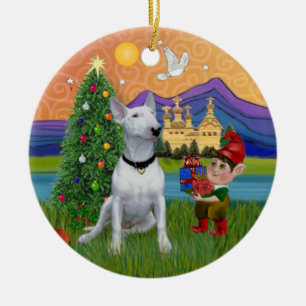 Adorno De Cerámica Fantasía de Navidad - Terrier de Toros Blancos (P)