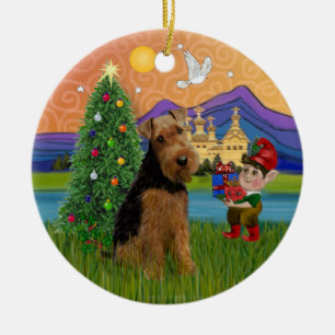 Adorno De Cerámica Fantasía de Navidad - Terrier galés