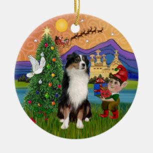 Adorno De Cerámica Fantasía de Navidad - Tri Australian Shepherd