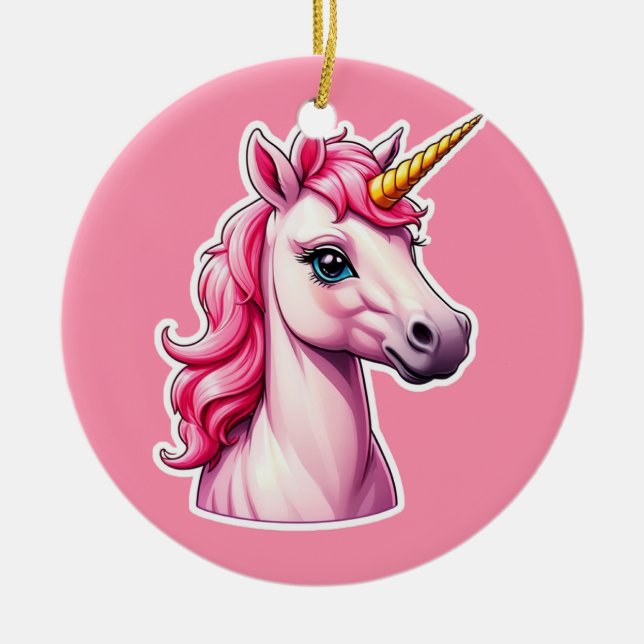 Adorno De Cerámica Fantasía de Unicornio rosa (Frente)