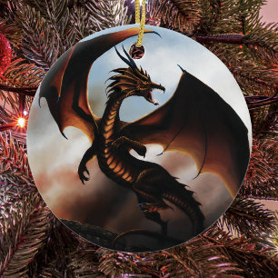 Adorno De Cerámica Fantasía del dragón ámbar ardiente
