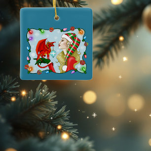Adorno De Cerámica Fantasía del Dragón Rojo rubio de los navidades