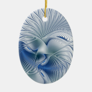 Adorno De Cerámica Fantasía dinámica abstracta tonos azules arte frac