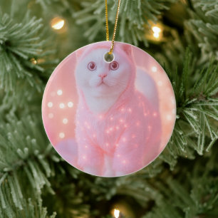 Adorno De Cerámica Fantasia Invernal Gatito Reno Brillante Lindo