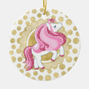Adorno De Cerámica Fantasía linda del oro rosado del unicornio