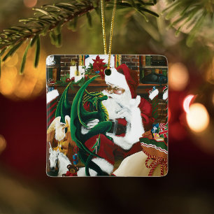 Adorno De Cerámica Fantasía Mágica de Navidad Dragón de Santa Calidez