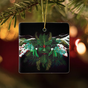 Adorno De Cerámica Fantasía Mística Invernal Hombre Verde Celta Pagan