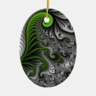 Adorno De Cerámica Fantasía Mundo Arte Fractal Verde Y Gris Resumen