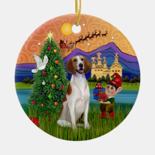 Adorno De Cerámica Fantasía navideña - Foxhound estadounidense (Frente)