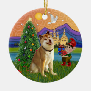Adorno De Cerámica Fantasía navideña - Shiba Inu
