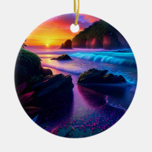 Adorno De Cerámica Fantasía Playa Tropical Uno