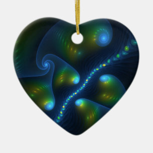 Adorno De Cerámica Fantasía Resumen Arte Fractal Verde Azul