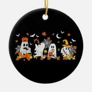Adorno De Cerámica Fantasma Adorable Bebiendo Café Halloween Otoño Fa