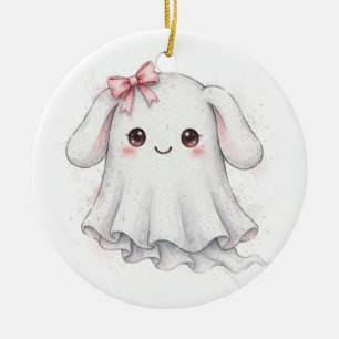 Adorno De Cerámica Fantasma de Halloween con Lazo Rosa Kawaii Coquett