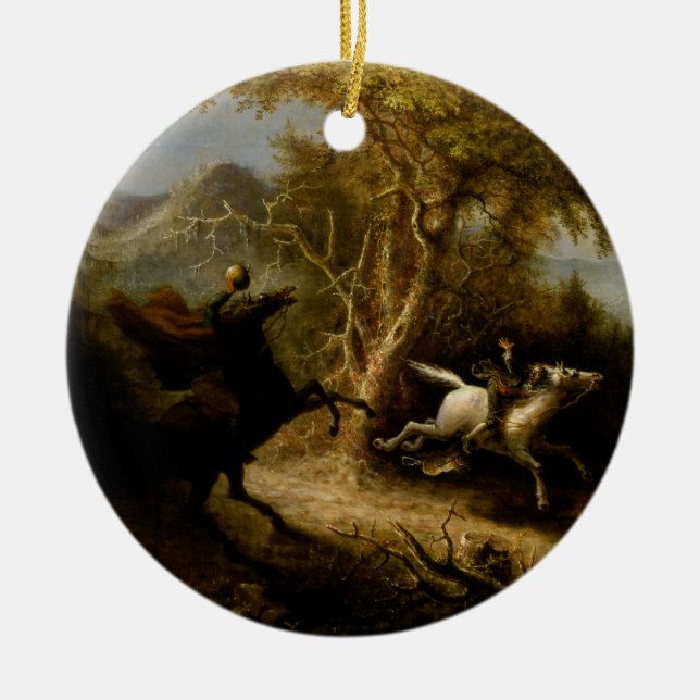 Adorno De Cerámica Fantasma de Halloween, un jinete sin cabeza (Frente)