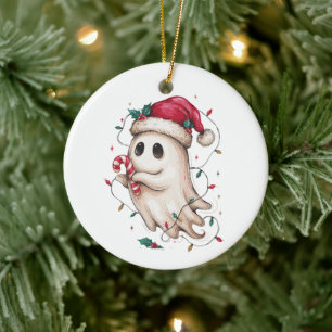 Adorno De Cerámica Fantasma de Navidad Sombrero de Santa Caña de Cara