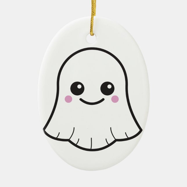 Adorno De Cerámica Fantasma del blanco de Kawaii (Frente)
