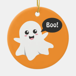 Adorno De Cerámica Fantasma Lindo que Dice Boo, Feliz Halloween