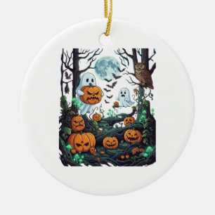 Adorno De Cerámica Fantasmagoricos de Halloween Calabazas Búhos Luna