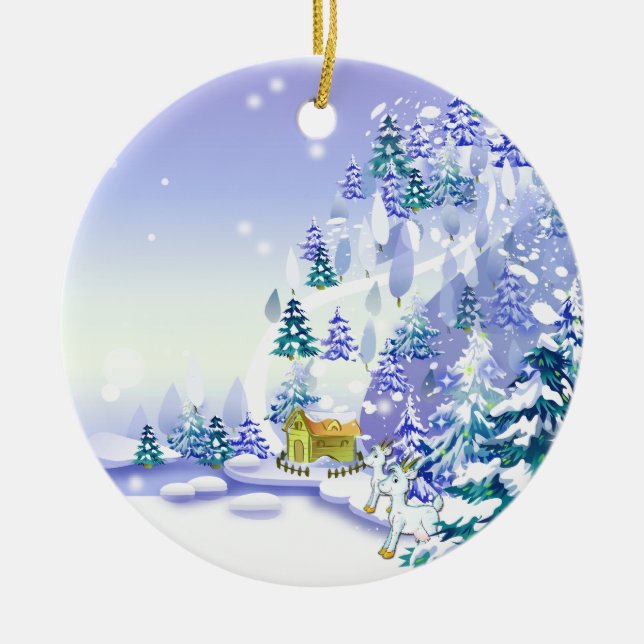 Adorno De Cerámica Fantasy Winter Goat Christmas Ornament (Frente)