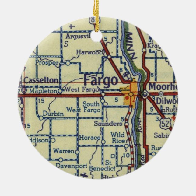 Adorno De Cerámica Fargo ND Old Map (Atrás)