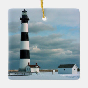 Adorno De Cerámica Faro Bodie con nieve, Bancos Exteriores, NC