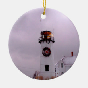 Adorno De Cerámica Faro de Chatham en la nieve
