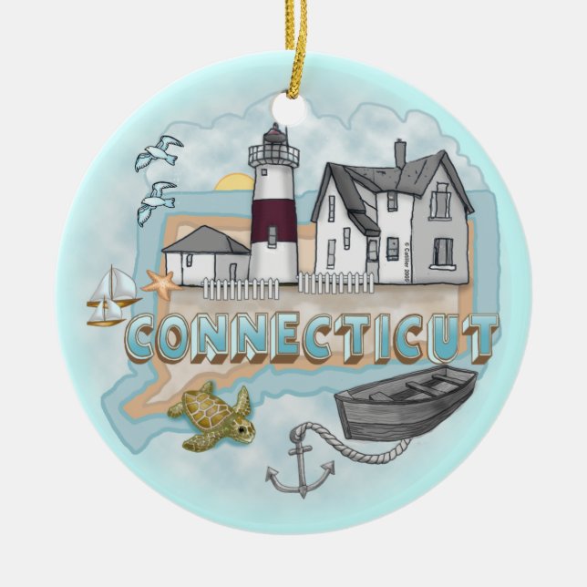 Adorno De Cerámica Faro de Connecticut (Frente)