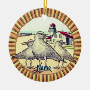 Adorno De Cerámica Faro de Gaviota