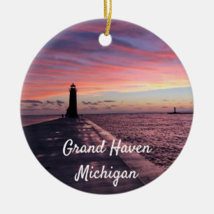 Adorno De Cerámica Faro de Grand Haven Michigan