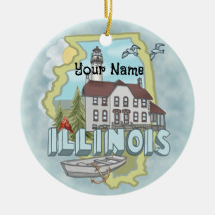 Adorno De Cerámica Faro de Illinois nombre personalizado