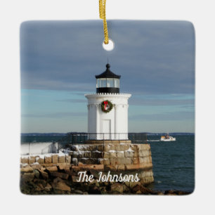 Adorno De Cerámica Faro de la familia Wreath de los navidades