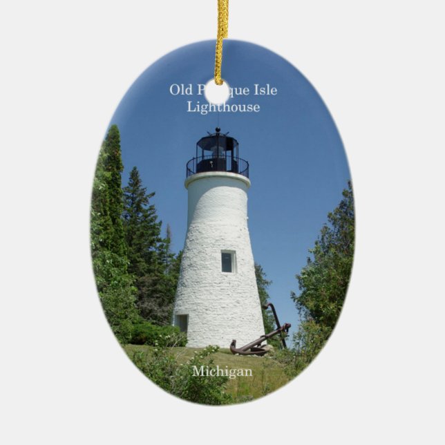 Adorno De Cerámica Faro oval del antiguo Faro de la Isla Presque (Frente)