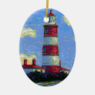 Adorno De Cerámica Faro Pastel y campos de lavanda