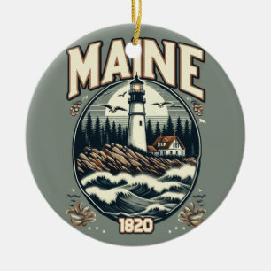 Adorno De Cerámica Faro Vintage Maine