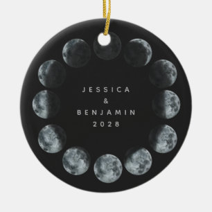 Adorno De Cerámica Fases de la Luna en Acuarela Negra Pareja Personal