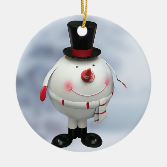 Adorno De Cerámica Fat Round Funny Tin Snowman (Frente)