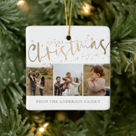 Adorno De Cerámica Faux Gold de Feliz Navidad 3 Navidades de fotograf