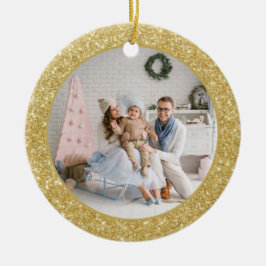 Adorno De Cerámica Faux Gold Glitter Family Photo Christmas