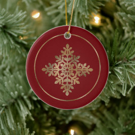 Adorno De Cerámica Faux Golden Relieve metalizado Snowflake On Red (R