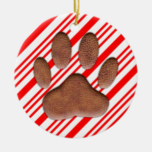 Adorno De Cerámica Faux Leather Dog Pawprint Candy Cane