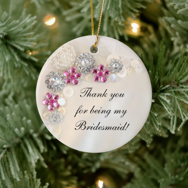Adorno De Cerámica Faux Pearls Pink Diamonds Bridesmaid Thank You (Árbol)