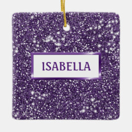 Adorno De Cerámica Faux Purple Purpurina Textura Aspecto con Nombre