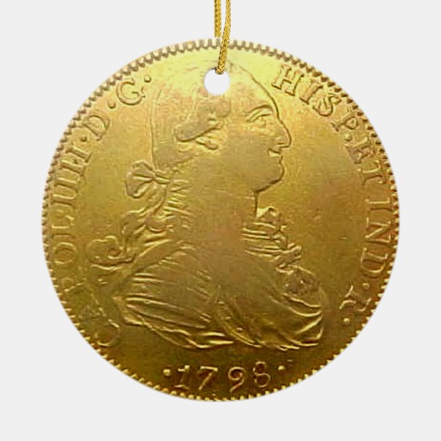Adorno De Cerámica Faux Spanish Gold Doubloon Christmas Ornament (Frente)