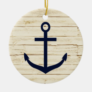 Adorno De Cerámica Faux Wood Rustic con Anchor
