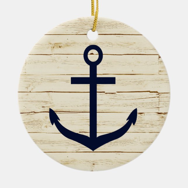 Adorno De Cerámica Faux Wood Rustic con Anchor (Frente)