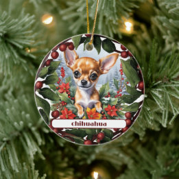 Adorno De Cerámica Fawn Chihuahua cachorro navidad Personalizados Nav