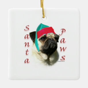 Adorno De Cerámica Fawn Pug Santa Paws