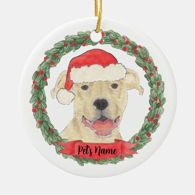 Adorno De Cerámica Fawn Tan Staffy Pitbull Personalizado (Frente)