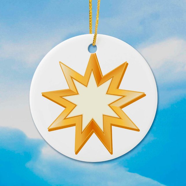 Adorno De Cerámica Fe bahaí, símbolo de oro (Ceramic ornament with golden nine pointed star, symbol of the Baha'i faith. )